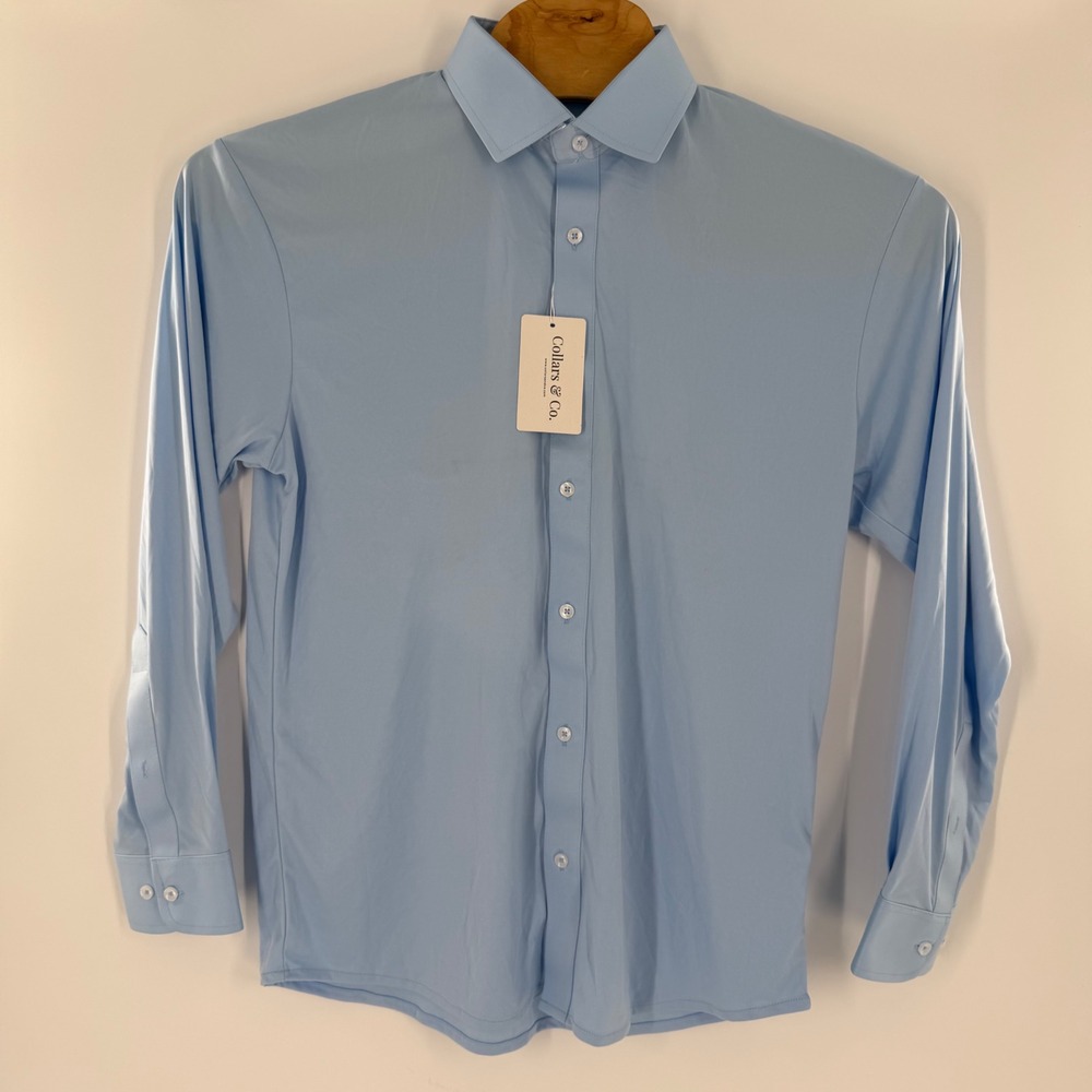 Collars & Co Mens Dress Collar Polo Shirt Light Blue Long Sleeve Size Large NWT